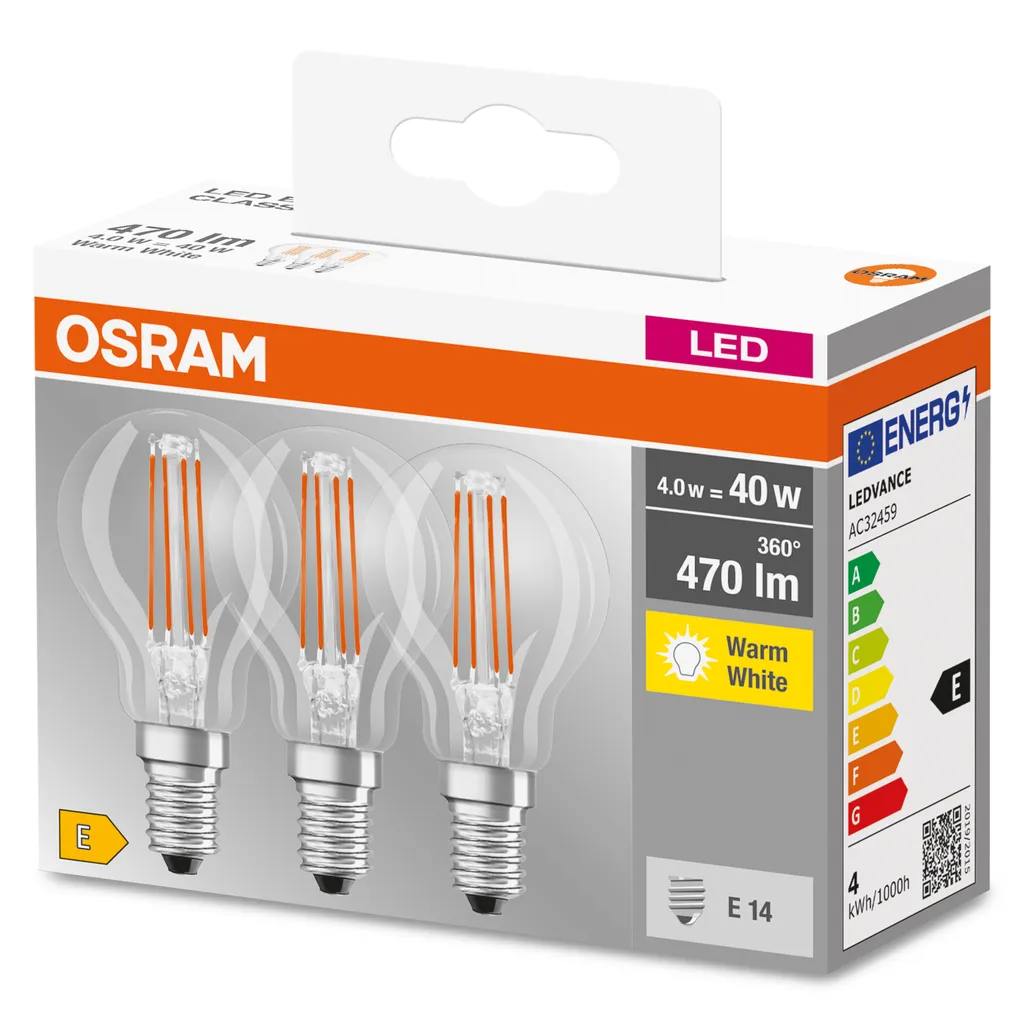 Osram LED-Lampe BASE CLASSIC P, E14, EEK: E, 4 W, 470 Lm, 2700 K, 3 Stück – Bild 7