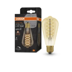 OSRAM Vintage 1906 LED-Lampe Mit Gold-Tönung, 4,8W, 420lm, Edison-Form Mit 95mm Durchmesser & E27-Sockel, Warmweiße Lichtfarbe, Spiralförmiges Filament, Dimmbar, Bis Zu 15.000 Stunden Lebensdauer