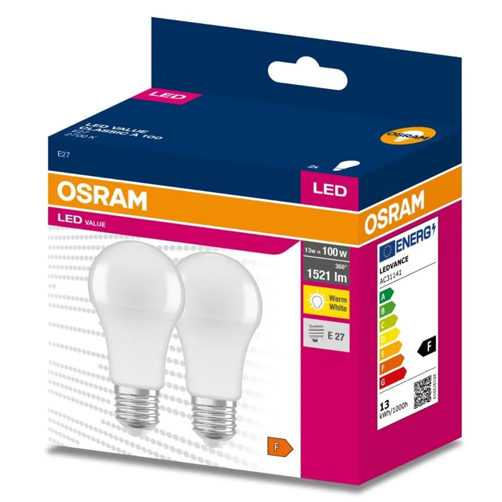 Set 2x Glühbirne LED A60 E27 13W =100W 2700K Warm WW 1521lm Osram