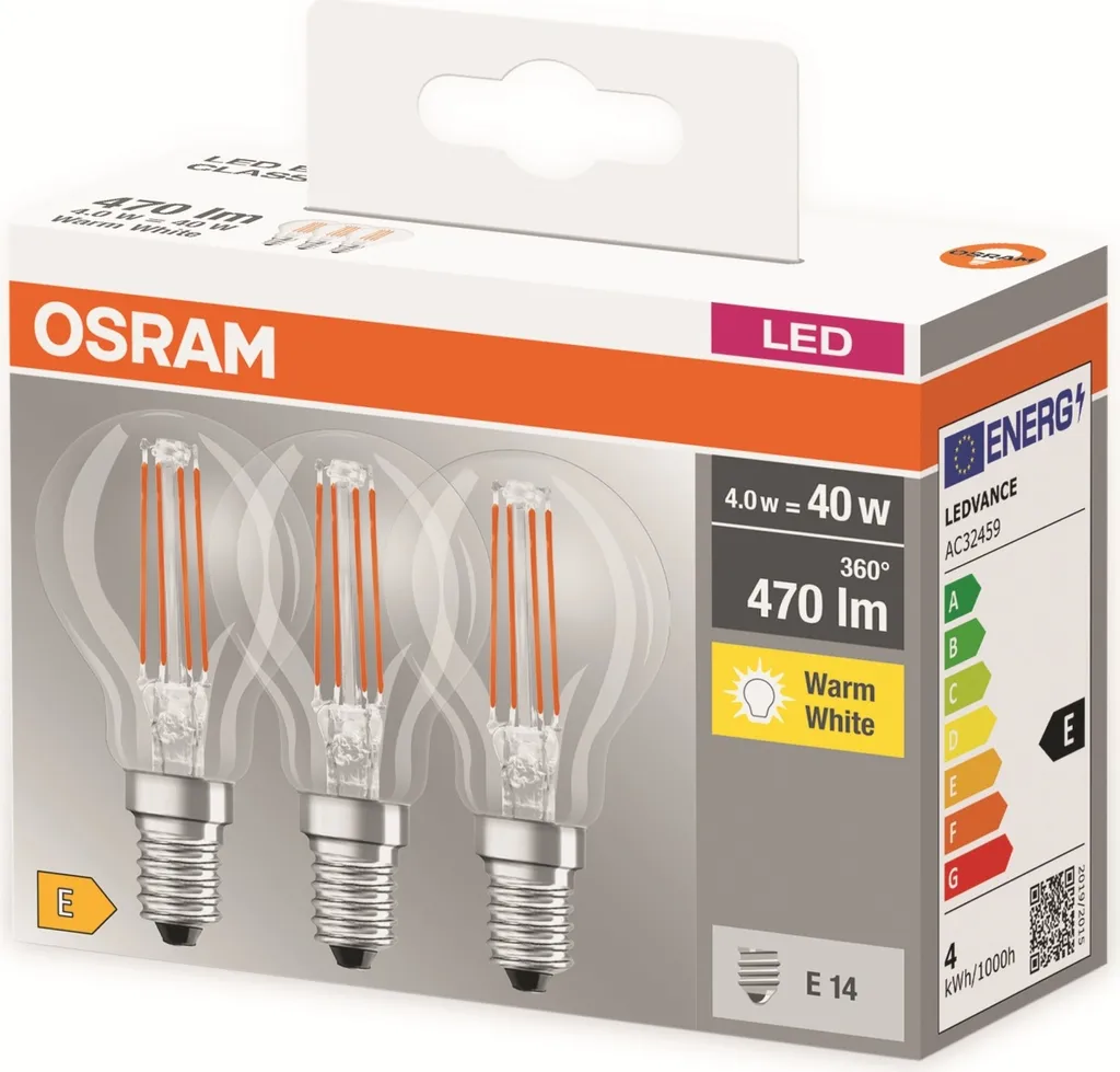 Osram LED-Lampe BASE CLASSIC P, E14, EEK: E, 4 W, 470 Lm, 2700 K, 3 Stück – Bild 6
