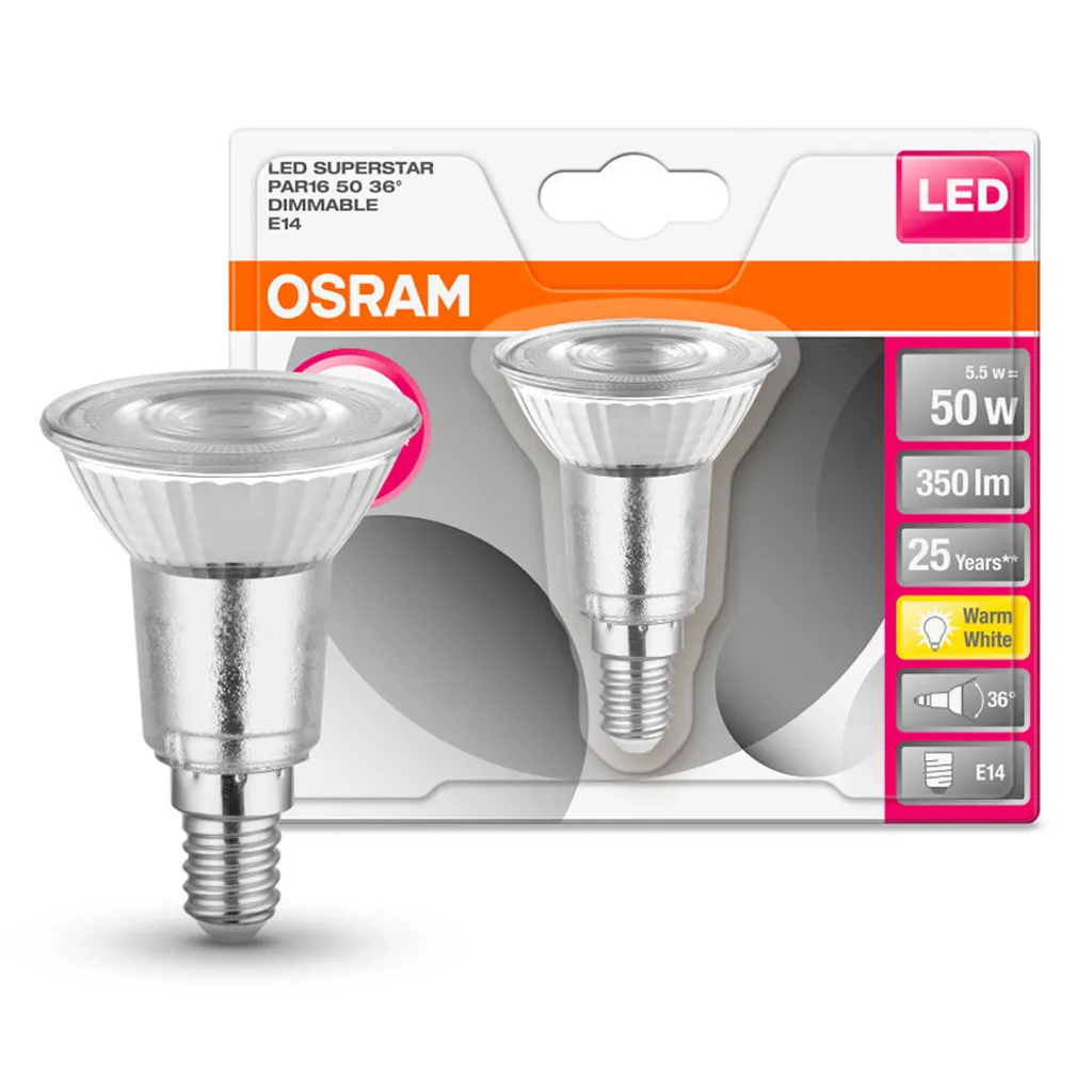 Osram LED Leuchtmittel Reflektor PAR16 5,5W = 50W E14 350lm Warmweiß 2700K 36° DIMMBAR – Bild 4