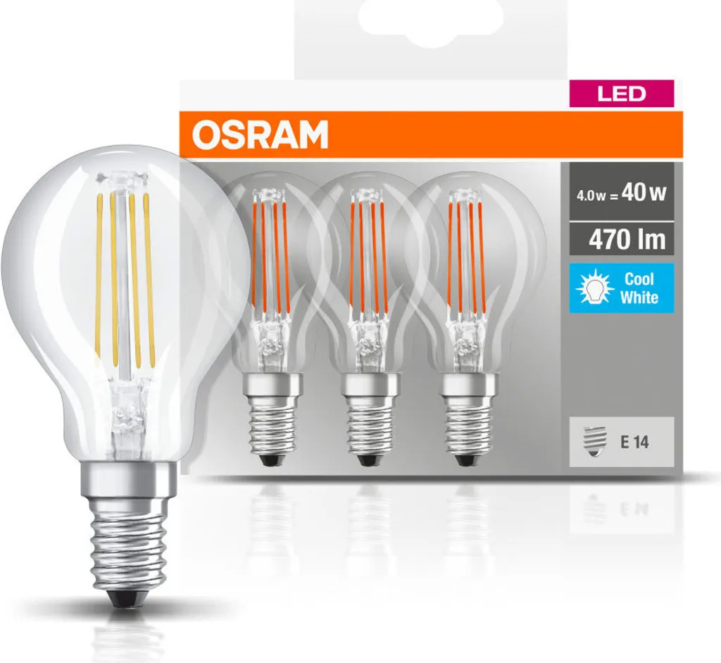Osram LED-Lampe BASE CLASSIC P, E14, EEK: E, 4 W, 470 Lm, 4000 K, 3 Stück – Bild 4