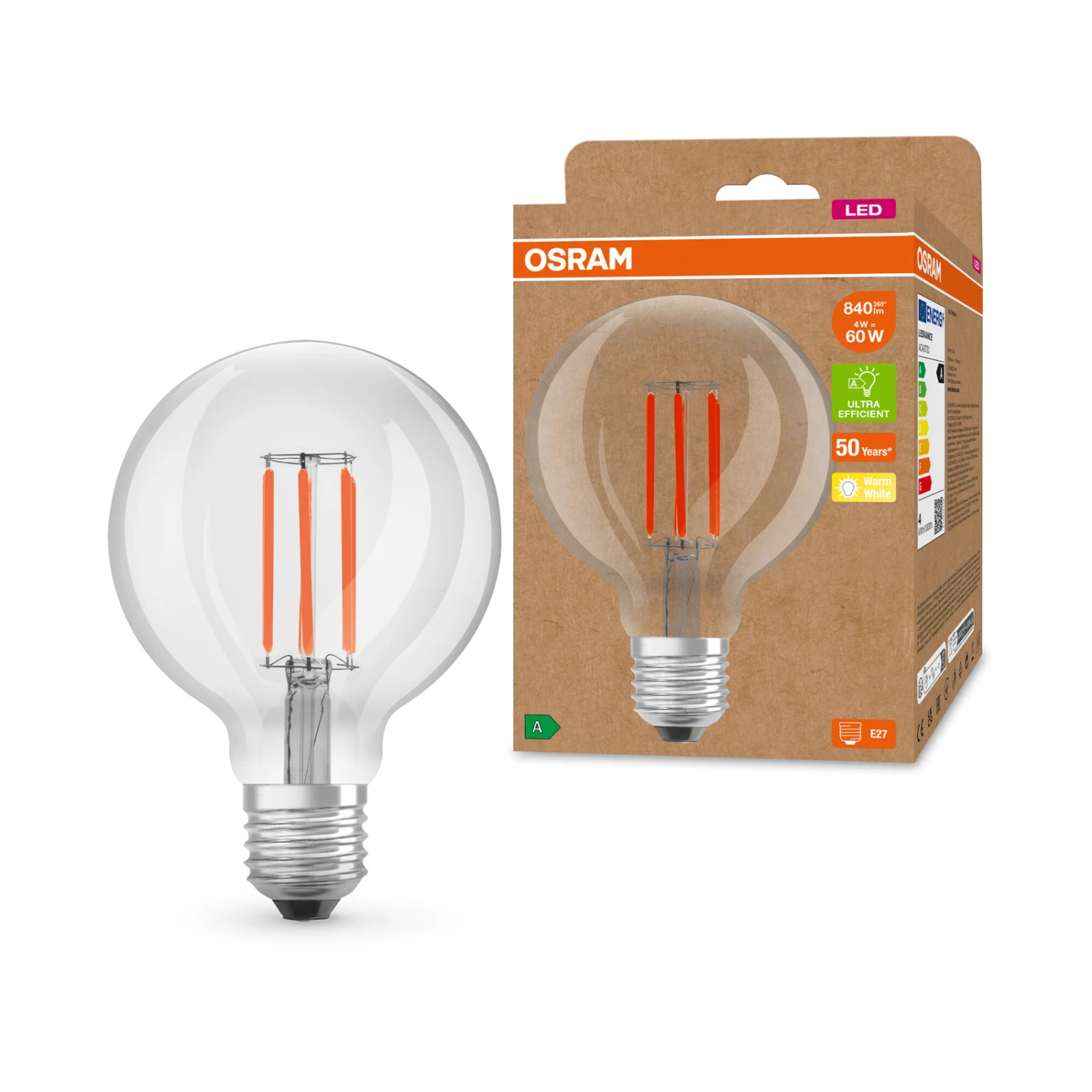 OSRAM LED-Globelampe E27 G95 4W 840lm 3000K Klar – Bild 3