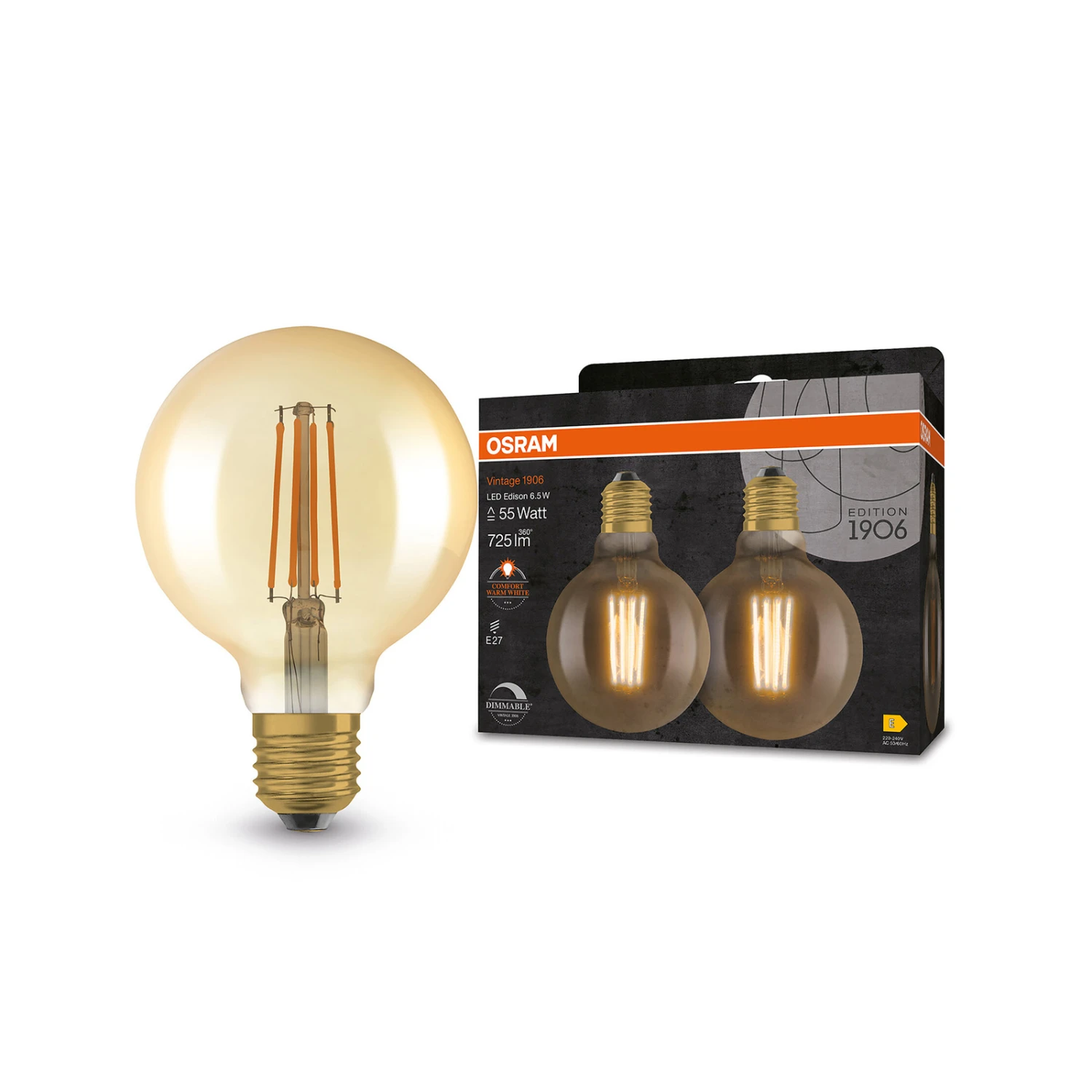 OSRAM 1906 E27 6,5W LED G95 824 Gold Dim 2er – Bild 4