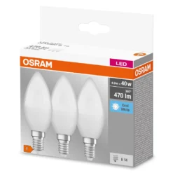OSRAM LED BASE Classic B40, Matte Filament LED-Lampen Aus Glas Für E14 Sockel, Kerzenform, Kaltweiß (4000K), 806 Lumen, Ersatz Für Herkömmliche 40W-Glühbirnen, 3er-Box