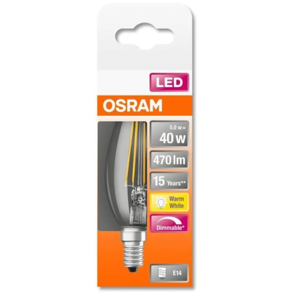 Osram LED Leuchtmittel Classic B40 E14 5W Warmweiß, Dimmbar, Klar – Bild 3