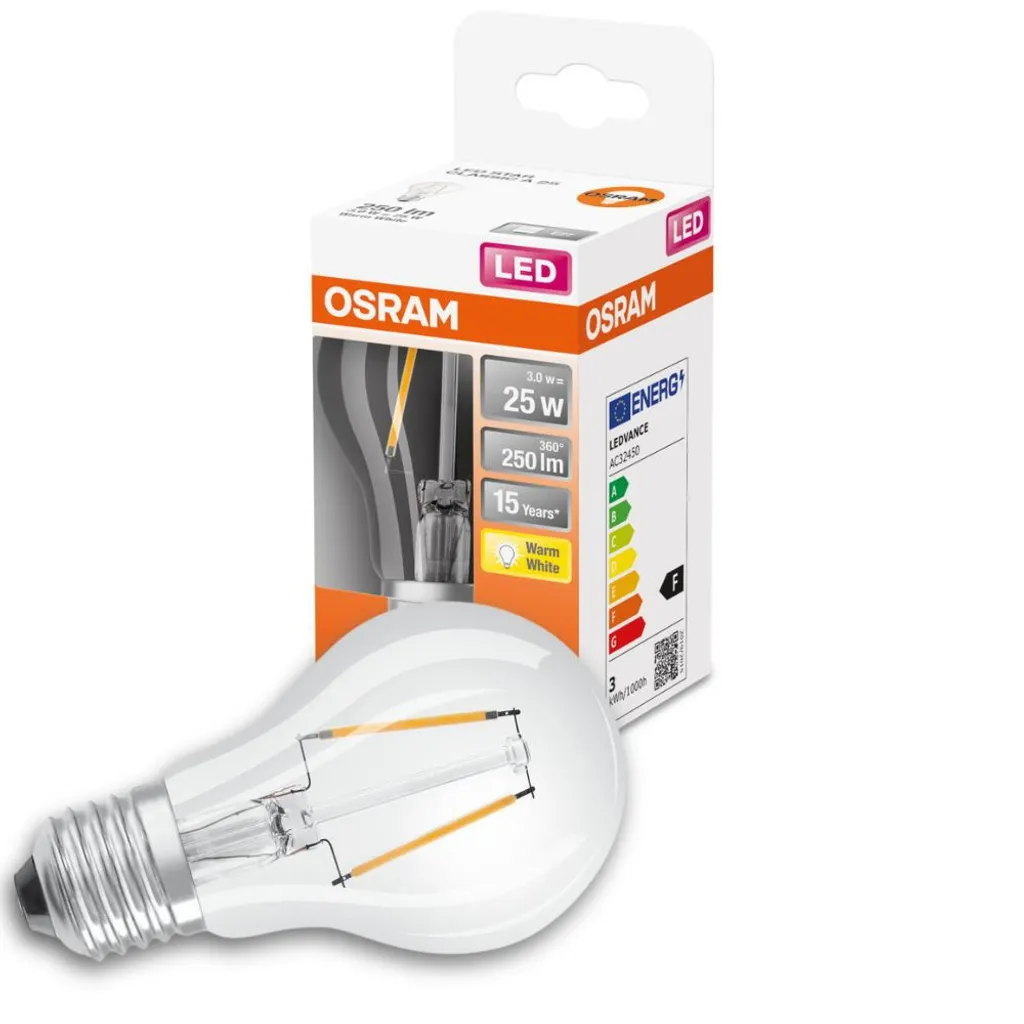 Osram LED Filament Leuchtmittel Birnenform 2,5W = 25W E27 Klar 250lm FS Warmweiß 2700K – Bild 6