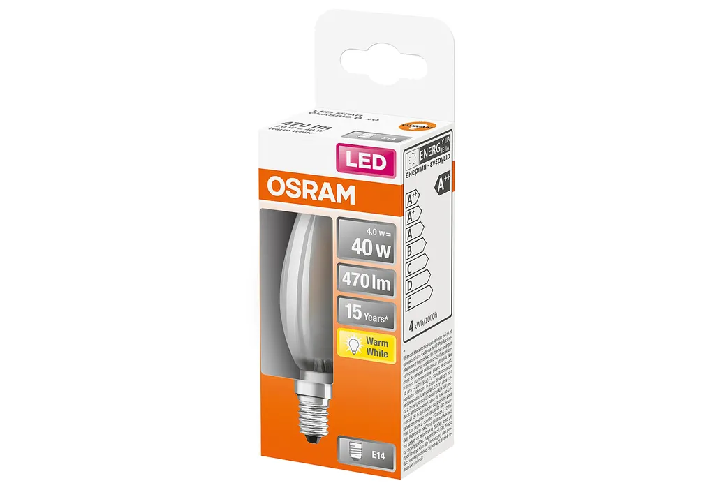 Osram LED Leuchtmittel Retrofit CLB 40 E14 4W Warmweiß, Weiß Matt – Bild 3