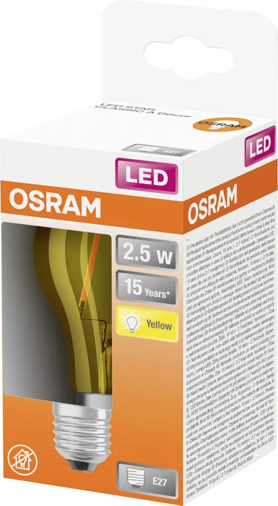 Osram LED Filament Leuchtmittel Decor Farbig A60 2W = 15W E27 Gelb Transparent FS – Bild 4