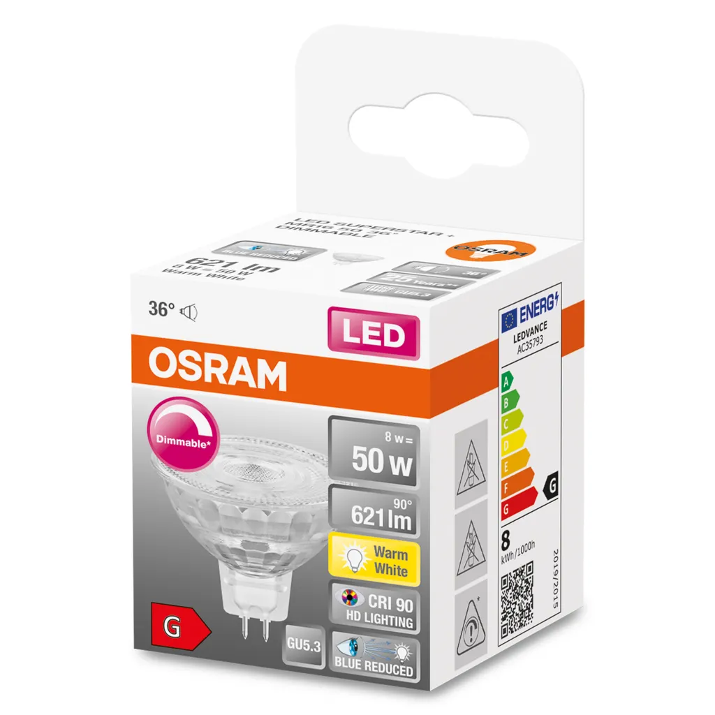 Osram LED Lampe Ersetzt 50W Gu5.3 Reflektor - Mr16 In Transparent 8W 621lm 2700K Dimmbar 1er Pack – Bild 3