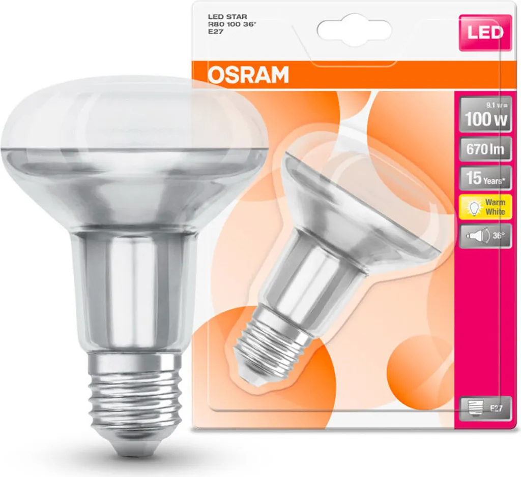 Osram LED Leuchtmittel Star R80 100 E27 9,1W Warmweiß, Klar – Bild 5