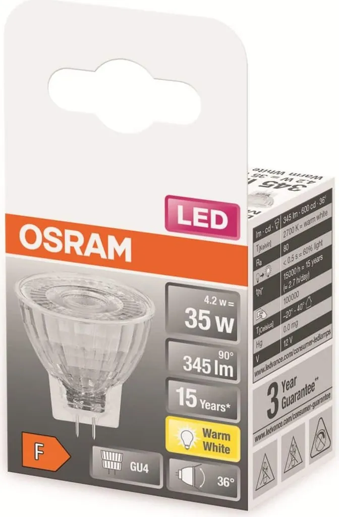 Osram LED Reflektor Star MR11 12V 35 GU4 4,2W Warmweiß, Klar – Bild 4