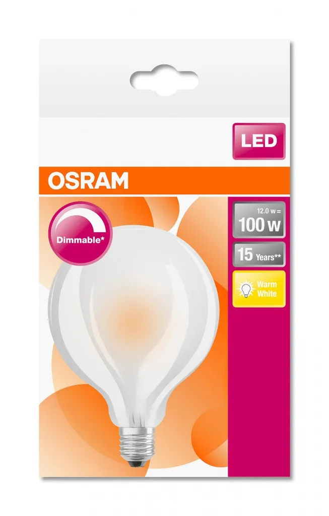 Osram LED Leuchtmittel Globe 95 E27 12W Warmweiß, Dimmbar, Weiß-matt – Bild 8