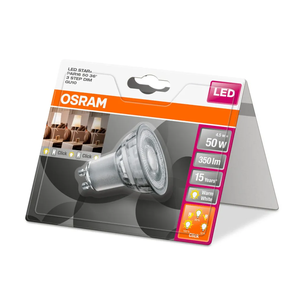 Osram LED Reflektor Three Step PAR16 80 GU10 4,5W Warmweiß, Dimmbar, Klar – Bild 4