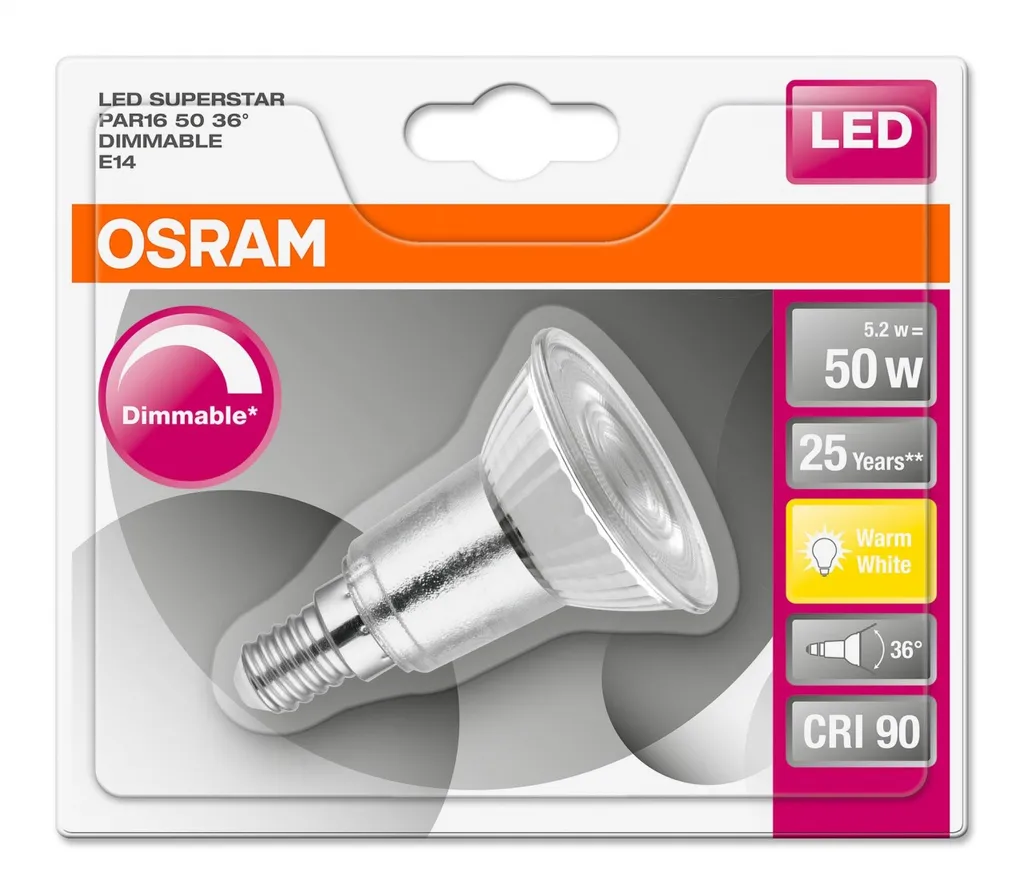 Osram LED Leuchtmittel Reflektor PAR16 5,5W = 50W E14 350lm Warmweiß 2700K 36° DIMMBAR – Bild 6