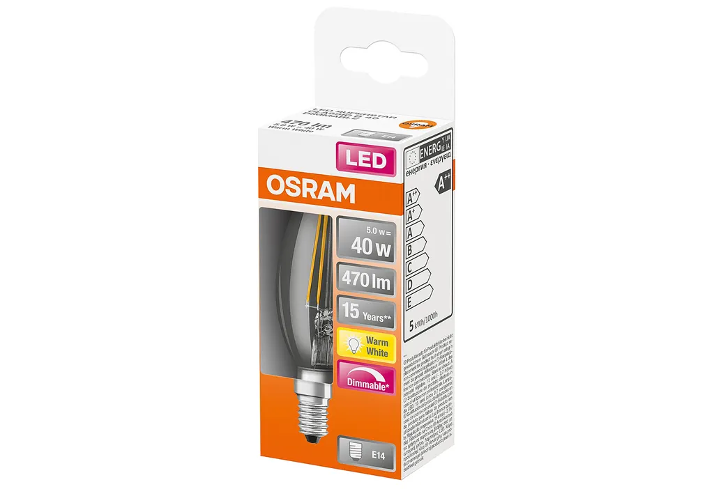 Osram LED Leuchtmittel Classic B40 E14 5W Warmweiß, Dimmbar, Klar – Bild 4