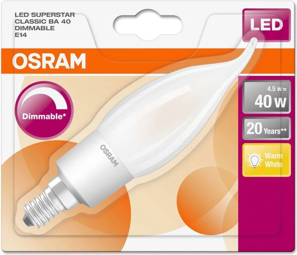 Osram LED Filament Leuchtmittel Windstoß Kerze 4,5W = 40W E14 Matt Warmweiß 2700K DIMMBAR – Bild 4