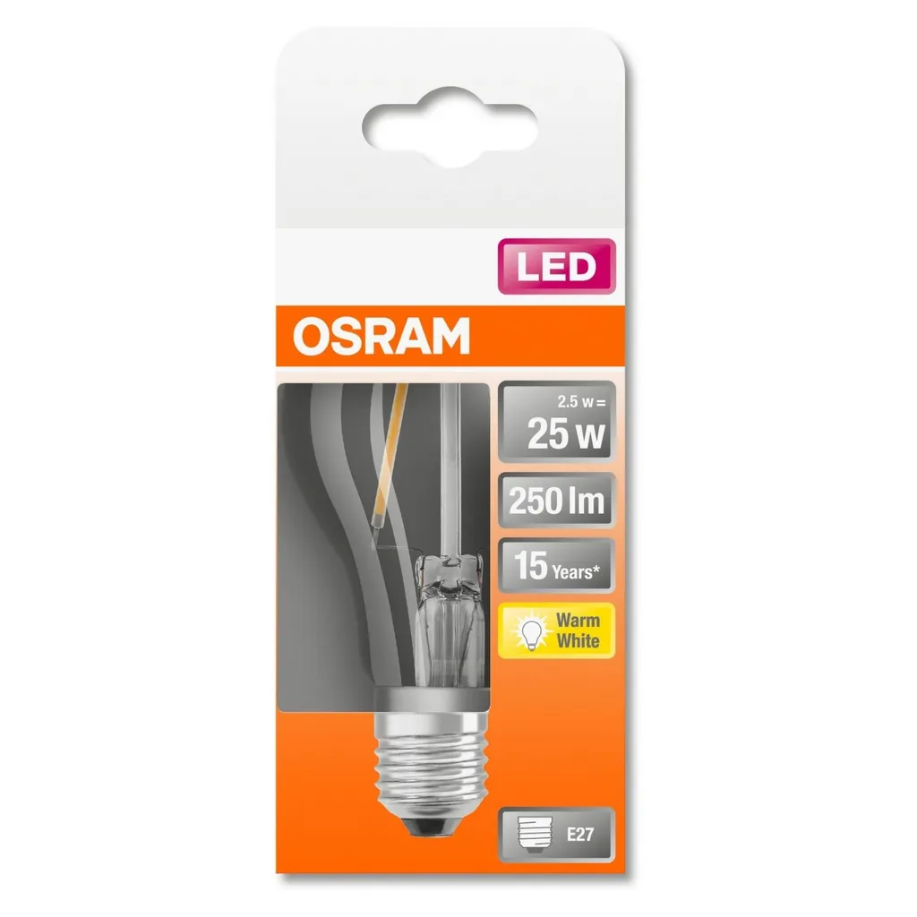 Osram LED Filament Leuchtmittel Birnenform 2,5W = 25W E27 Klar 250lm FS Warmweiß 2700K – Bild 9
