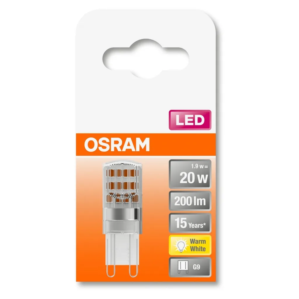 Osram LED Leuchtmittel Stiftsockellampe 1,9W = 20W G9 Klar 200lm Warmweiß 2700K – Bild 8
