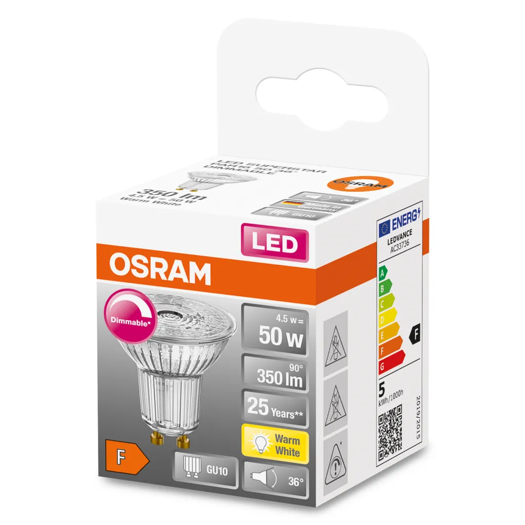 OSRAM Spot PAR16 LED 36 ° Variables Glas - 5,5 W Äquivalent 50 GU10 - Warmweiß – Bild 8