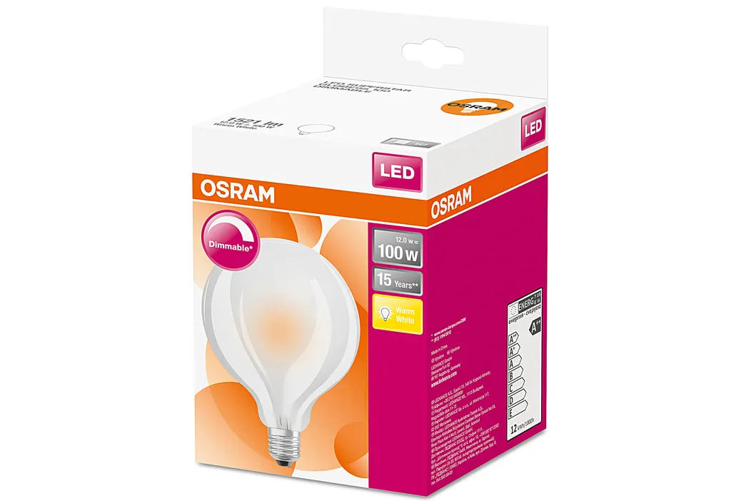 Osram LED Leuchtmittel Globe 95 E27 12W Warmweiß, Dimmbar, Weiß-matt – Bild 3