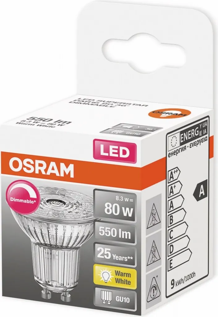 Osram LED Reflektor Super Star PAR16 80 GU10 8,3W WarmweiĆ, Dimmbar, Klar ā Bild 4