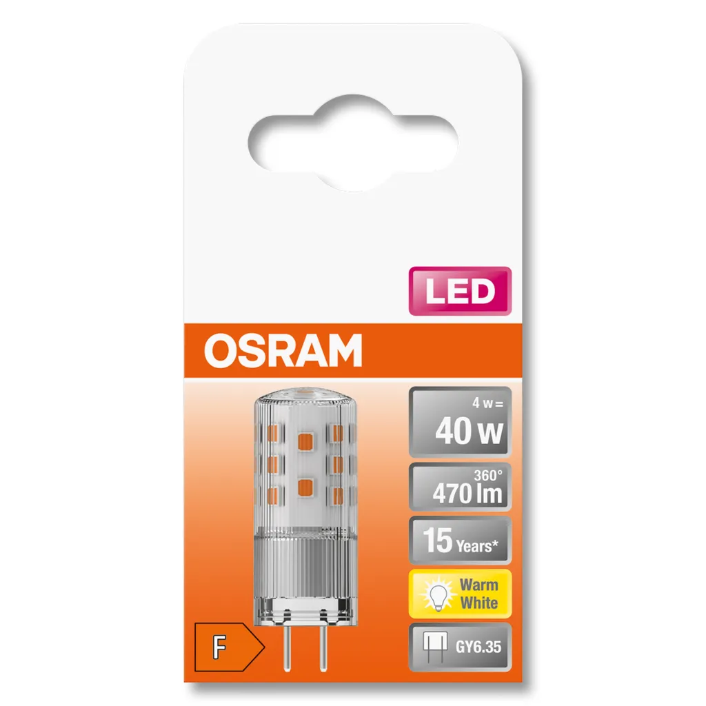 Osram LED Leuchtmittel Stiftsockellampe 4W = 40W GY6,35 Klar 12V 470lm Warmweiß 2700K 320° – Bild 2
