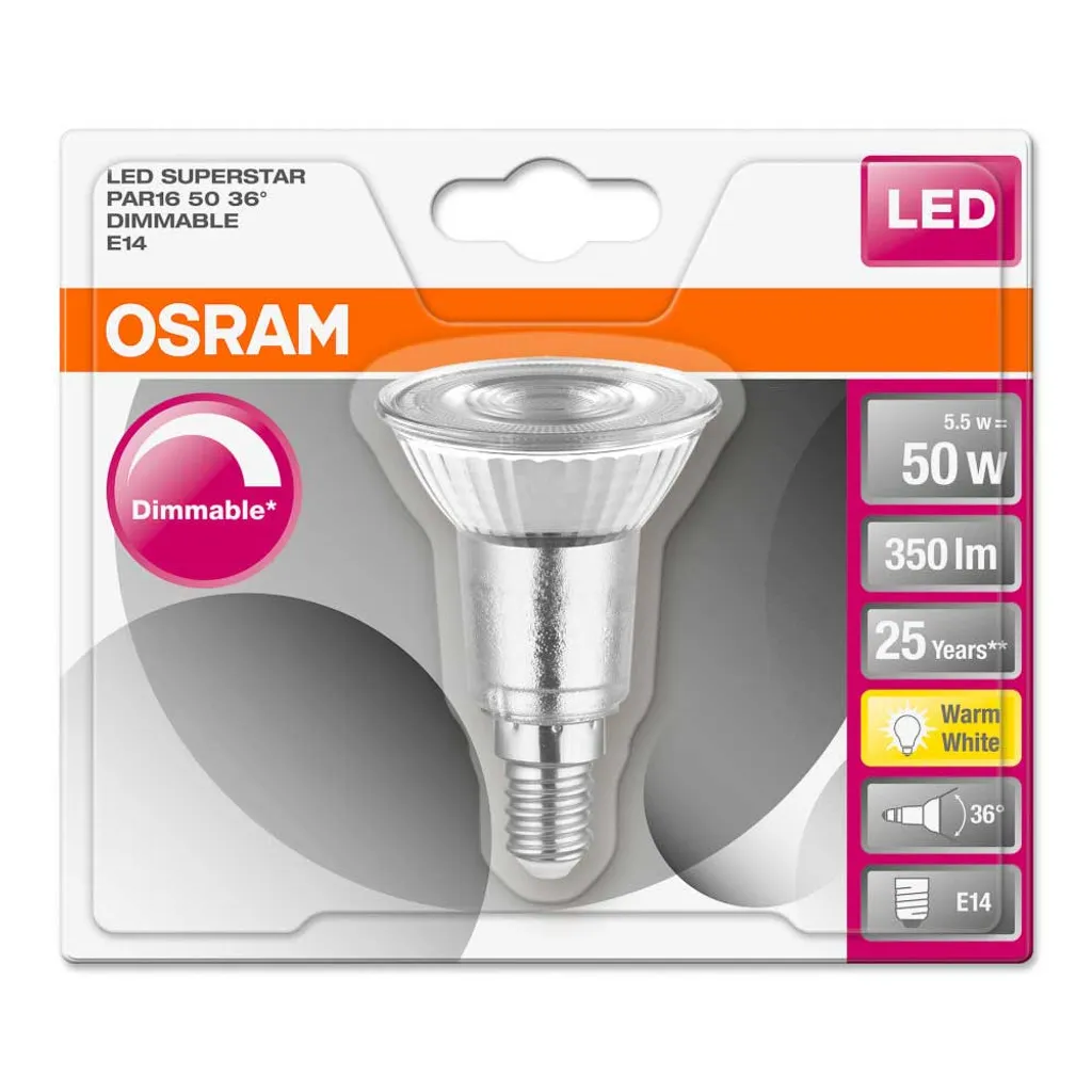 Osram LED Leuchtmittel Reflektor PAR16 5,5W = 50W E14 350lm Warmweiß 2700K 36° DIMMBAR – Bild 5