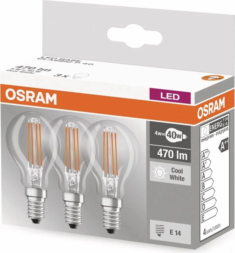 Osram LED-Lampe BASE CLASSIC P, E14, EEK: E, 4 W, 470 Lm, 4000 K, 3 Stück – Bild 3