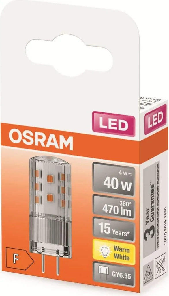 Osram LED Leuchtmittel Stiftsockellampe 4W = 40W GY6,35 Klar 12V 470lm Warmweiß 2700K 320° – Bild 4
