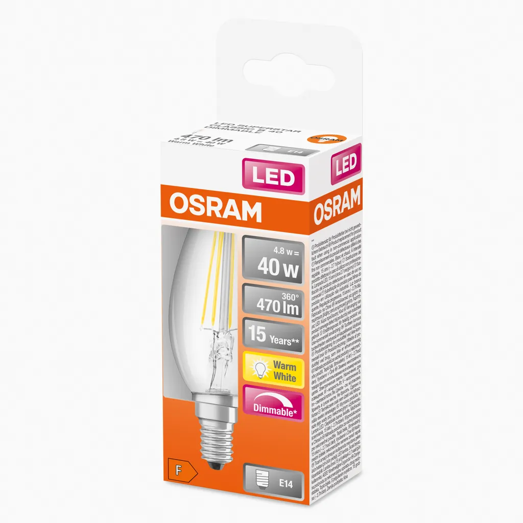 Osram LED Leuchtmittel Classic B40 E14 5W Warmweiß, Dimmbar, Klar – Bild 10