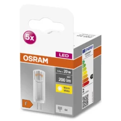 OSRAM Star PIN LED-Lampe Für G4-Sockel, Klares Glas ,Warmweiß (2700K), 200 Lumen, Ersatz Für Herkömmliche 20W-Leuchtmittel, Nicht Dimmbar, 5-er Pack