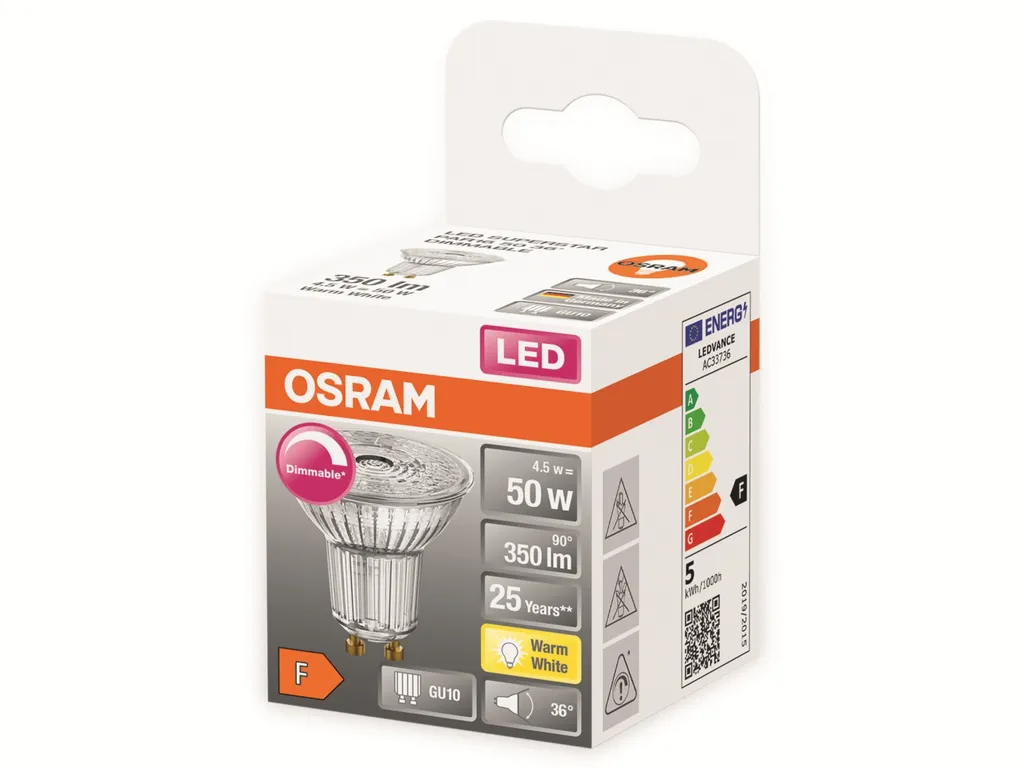 OSRAM Spot PAR16 LED 36 ° Variables Glas - 5,5 W Äquivalent 50 GU10 - Warmweiß – Bild 5