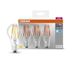 OSRAM LED BASE Classic A100, Klare Filament LED-Lampen Aus Glas Für E27 Sockel, Birnenform, Kaltweiß (4000K), 1521 Lumen, Ersatz Für Herkömmliche 100W-Glühbirnen, 3er-Box