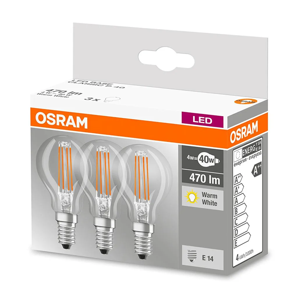 Osram LED-Lampe BASE CLASSIC P, E14, EEK: E, 4 W, 470 Lm, 2700 K, 3 Stück – Bild 3