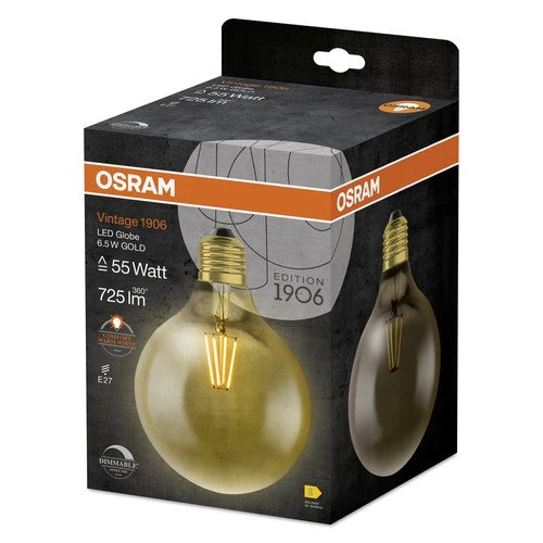 OSRAM Vintage 1906® GLOBE LED Lampe Dimmbar (ex 55W) 7W / 2500K Warmweiß E27 Gold Optik – Bild 3