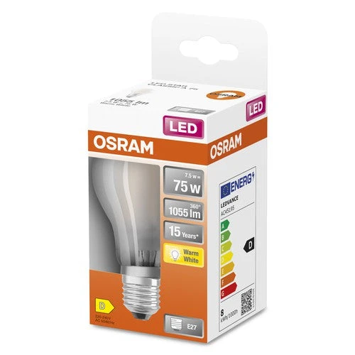 OSRAM LED Retrofit Classic A LED Lampe Matt (ex 75W) 7,5W / 2700K Warmweiß E27