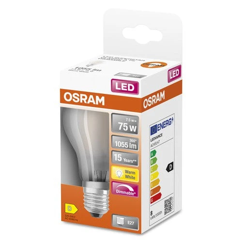OSRAM LED Retrofit Classic A LED Lampe Matt Dimmbar (ex 75W) 9W / 2700K Warmweiß E27