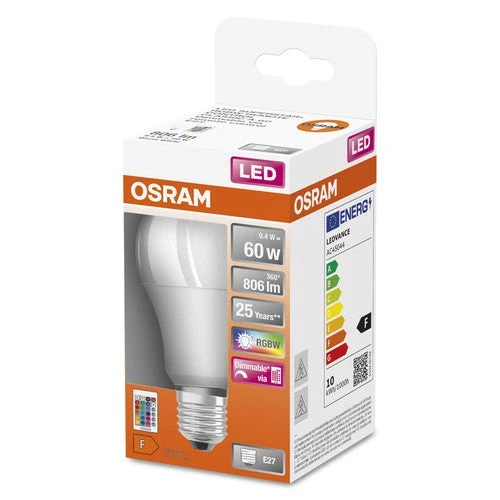 OSRAM LED Retrofit RGBW LED Lampe Matt Mehrfarbig Mit Fernbedienung (ex 60W) 9W / 2700K Warmweiß E27