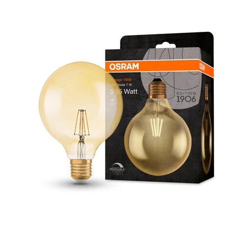 OSRAM Vintage 1906® GLOBE LED Lampe Dimmbar (ex 55W) 7W / 2500K Warmweiß E27 Gold Optik