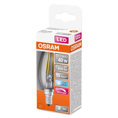 OSRAM Retrofit Classic B LED Lampe Kerzenform Matt Dimmbar (ex 40W) 5W / 4000K Kaltweiß E14