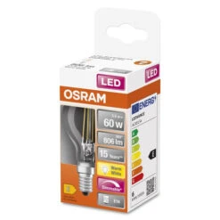 OSRAM Retrofit Classic P LED Lampe Dimmbar (ex 60W) 6,5W / 2700K Warmweiß E14