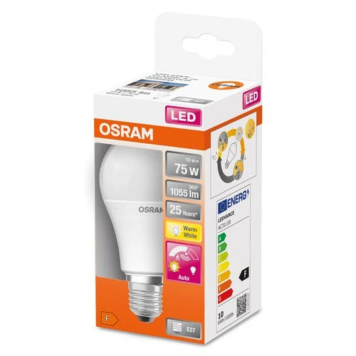 OSRAM LED STAR Classic A LED Lampe Mit Bewegungssensor Matt (ex 75W) 11W / 2700K Warmweiß E27