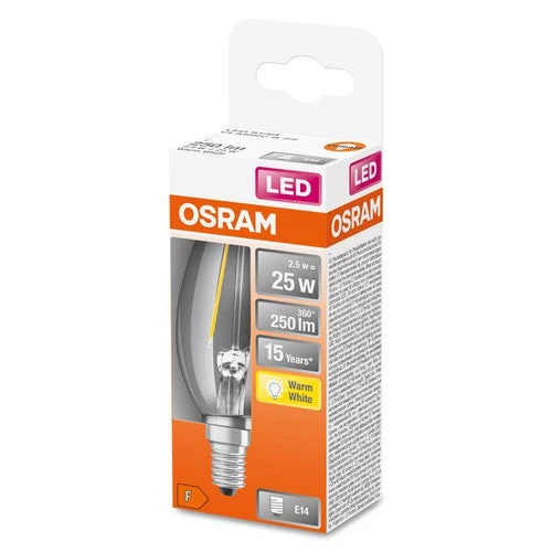 OSRAM Retrofit Classic B LED Lampe Kerzenform (ex 25W) 2,5W / 2700K Warmweiß E14