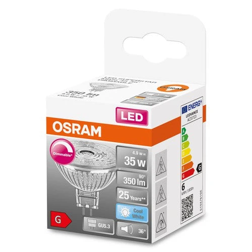 OSRAM LED SUPERSTAR MR16 12V LED Spot Dimmbar (ex 35W) 4,9W / 4000K Kaltweiß GU5.3