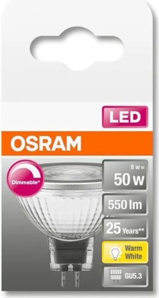 Osram LED Reflektor Super Star MR16 50 GU5.3 8W Warmweiß, Dimmbar, Klar – Bild 3