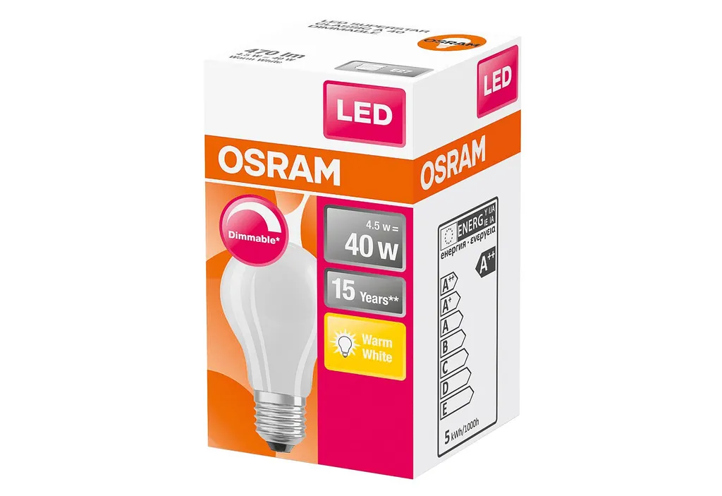 Osram LED Filament Leuchtmittel Birnenform Superstar 5W = 40W E27 Matt Warmweiß 2700K DIMMBAR – Bild 3