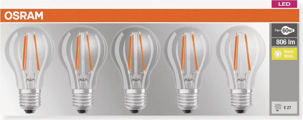 Osram LED-Lampe BASE CLASSIC A, E27, EEK: E, 7 W, 806 Lm, 2700 K, 5 Stk. – Bild 4