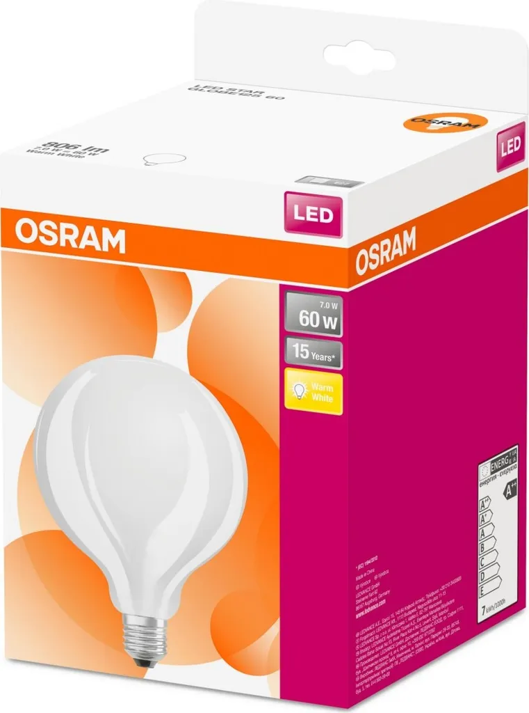 Osram LED Leuchtmittel Globe 125 E27 7W Warmweiß, Weiß Matt – Bild 6