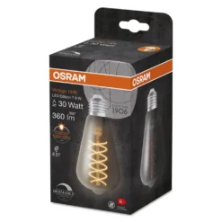 OSRAM Vintage 1906 LED-Lampe Mit Smoke-Tönung, 7,8W, 360lm, Edison-Form Mit 64mm Durchmesser & E27-Sockel, Warmweiße Lichtfarbe, Spiralförmiges Filament, Dimmbar, Bis Zu 15.000 Stunden Lebensdauer
